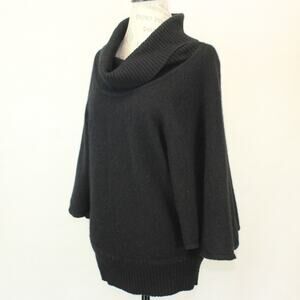 Pure DKNY 2-Ply 100% Cashmere Black Cowl Neck Sweater Poncho designer Small Y2K